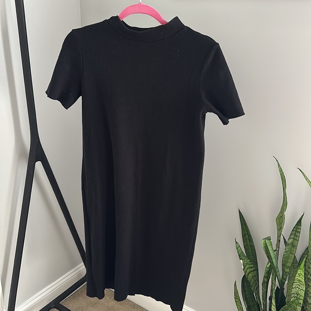 Zara Black Tan Mock Neck Midi Dress Dress Sz Small